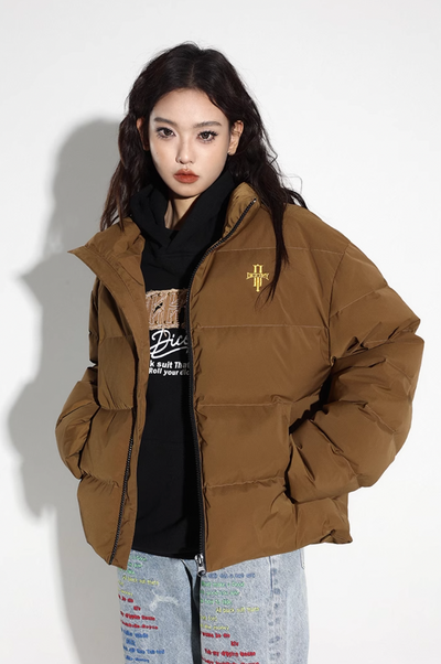 DICETINY Basic Logo Embroidered Stand Collar Down Jacket | Face 3 Face