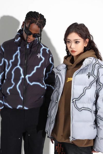 DICETINY Lightning Logo Printing Puffer Jacket | Face 3 Face