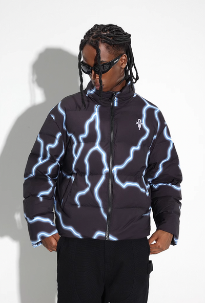 DICETINY Lightning Logo Printing Puffer Jacket | Face 3 Face