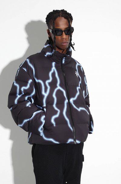 DICETINY Lightning Logo Printing Puffer Jacket | Face 3 Face