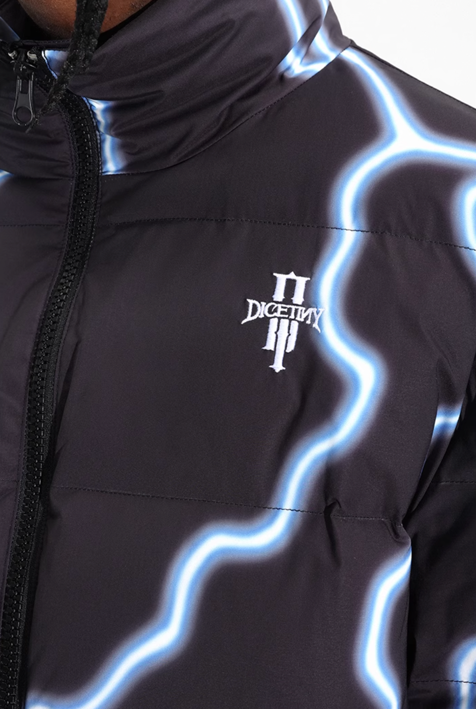 DICETINY Lightning Logo Printing Puffer Jacket | Face 3 Face