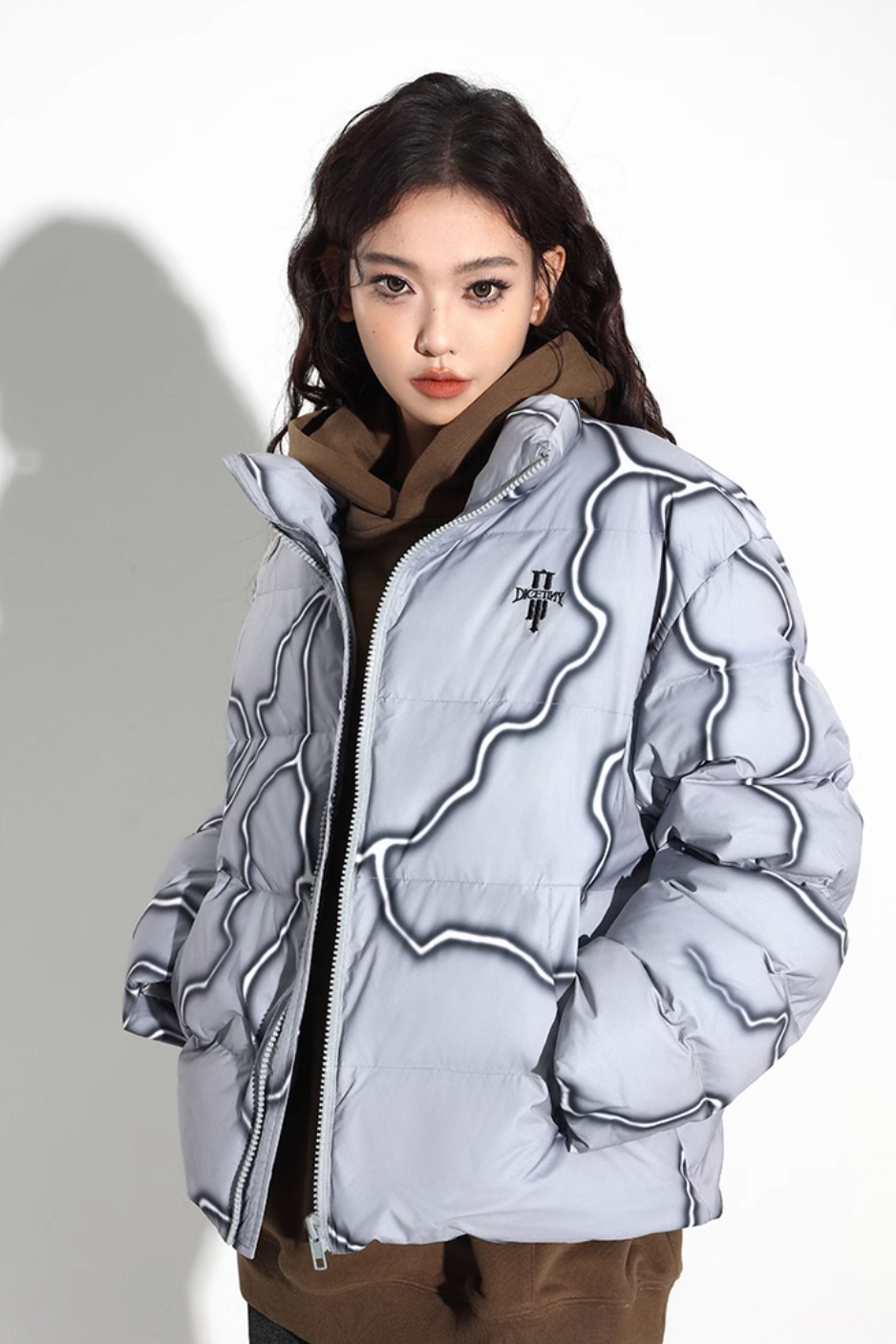 DICETINY Lightning Logo Printing Puffer Jacket | Face 3 Face