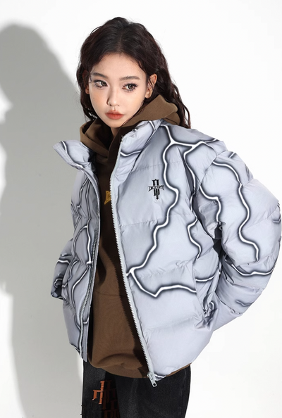 DICETINY Lightning Logo Printing Puffer Jacket | Face 3 Face