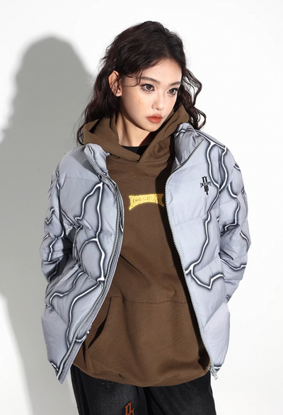 DICETINY Lightning Logo Printing Puffer Jacket | Face 3 Face