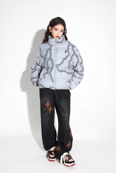 DICETINY Lightning Logo Printing Puffer Jacket | Face 3 Face