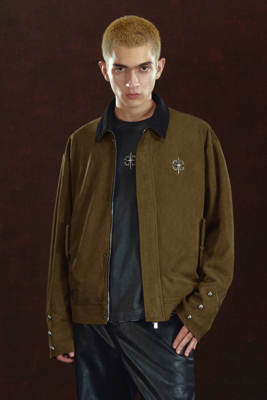 DICETINY Suede Logo Printed Metal Studs Jacket | Face 3 Face