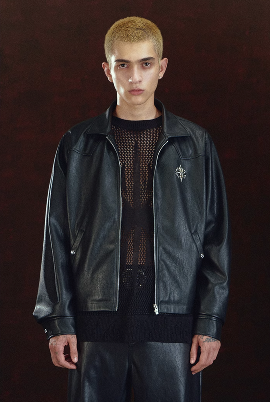 DICETINY 3D Metal Logo Patchwork Leather Jacket | Face 3 Face