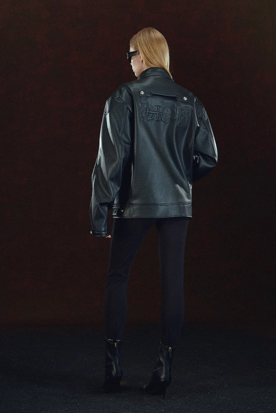 DICETINY Metal Logo Racing Leather Jacket | Face 3 Face