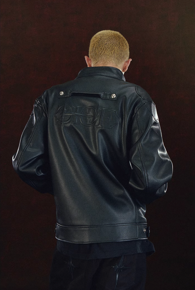 DICETINY Metal Logo Racing Leather Jacket | Face 3 Face