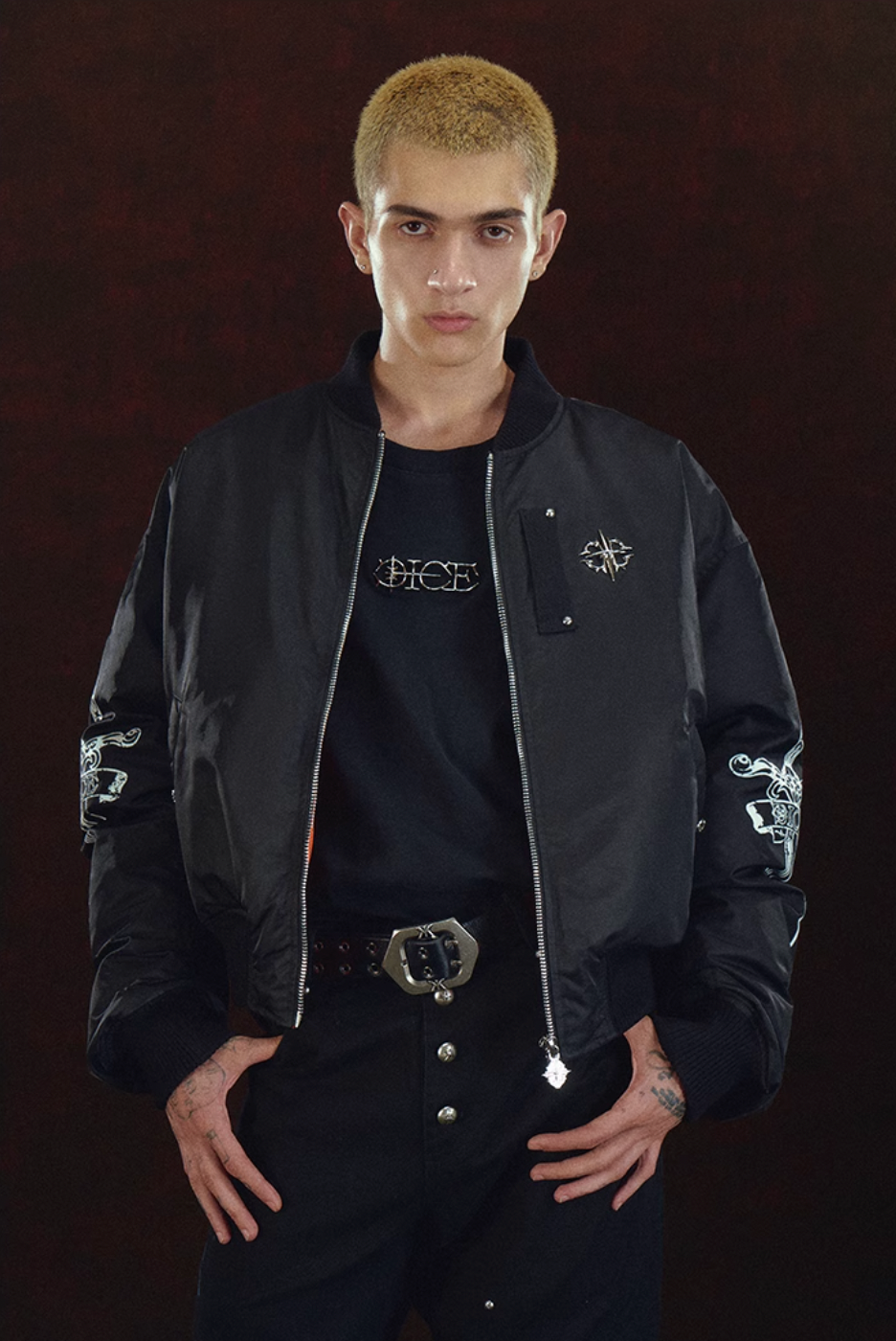 DICETINY Metal Logo Studs MA-1 Bomber Jacket | Face 3 Face