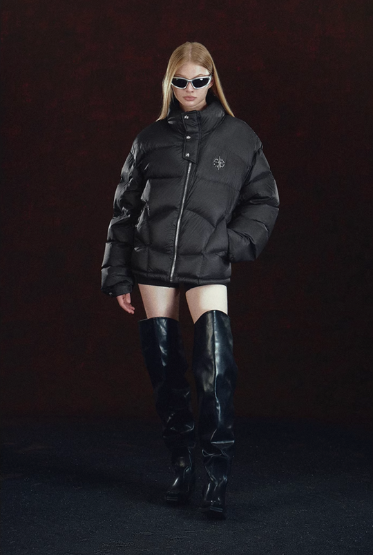 DICETINY Metal Logo Studs Down Jacket | Face 3 Face