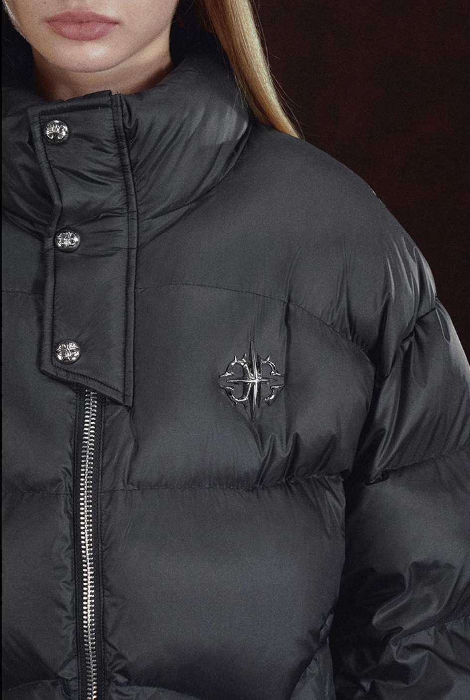 DICETINY Metal Logo Studs Down Jacket | Face 3 Face