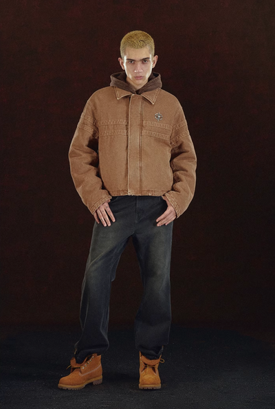 DICETINY Washed Detachable Sherpa Collar Work Jacket | Face 3 Face