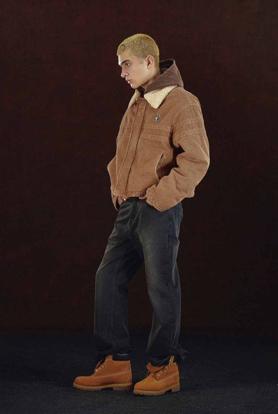 DICETINY Washed Detachable Sherpa Collar Work Jacket | Face 3 Face