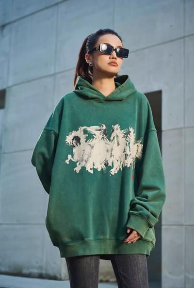 DICETINY Horse Print Washed Hoodie | Face 3 Face