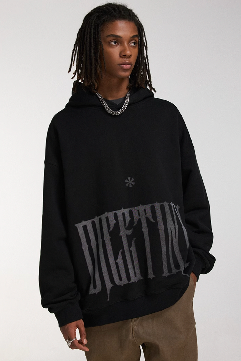 DICETINY Distressed Logo Printed Hoodie | Face 3 Face