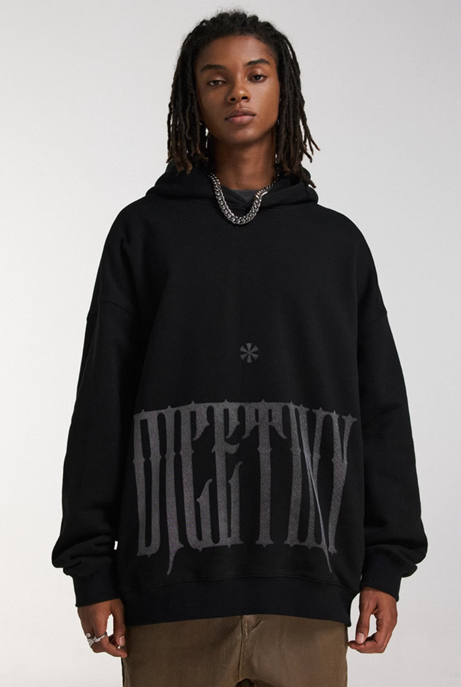 DICETINY Distressed Logo Printed Hoodie | Face 3 Face