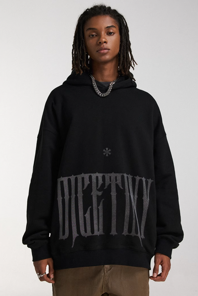 DICETINY Distressed Logo Printed Hoodie | Face 3 Face