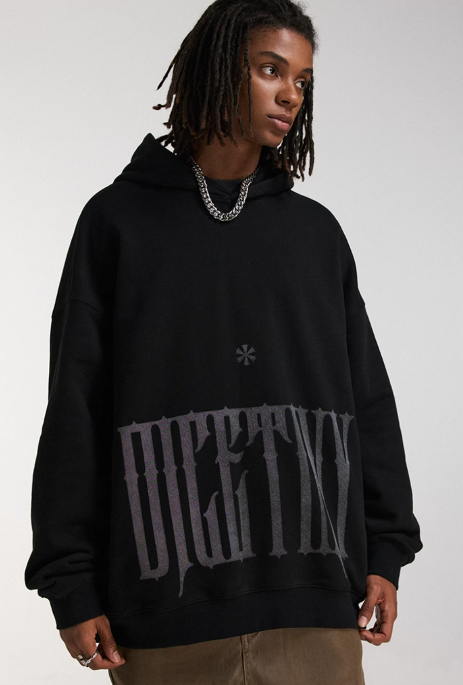 DICETINY Distressed Logo Printed Hoodie | Face 3 Face