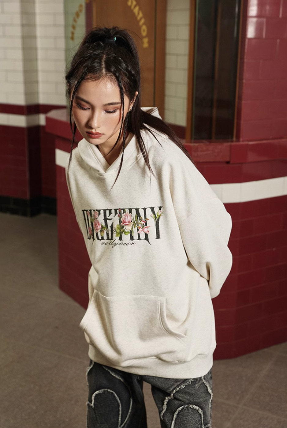 DICETINY Basic Logo Rose Floral Print Hoodie | Face 3 Face