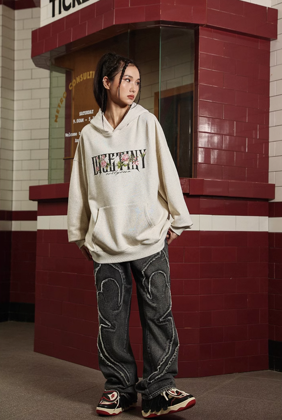 DICETINY Basic Logo Rose Floral Print Hoodie | Face 3 Face