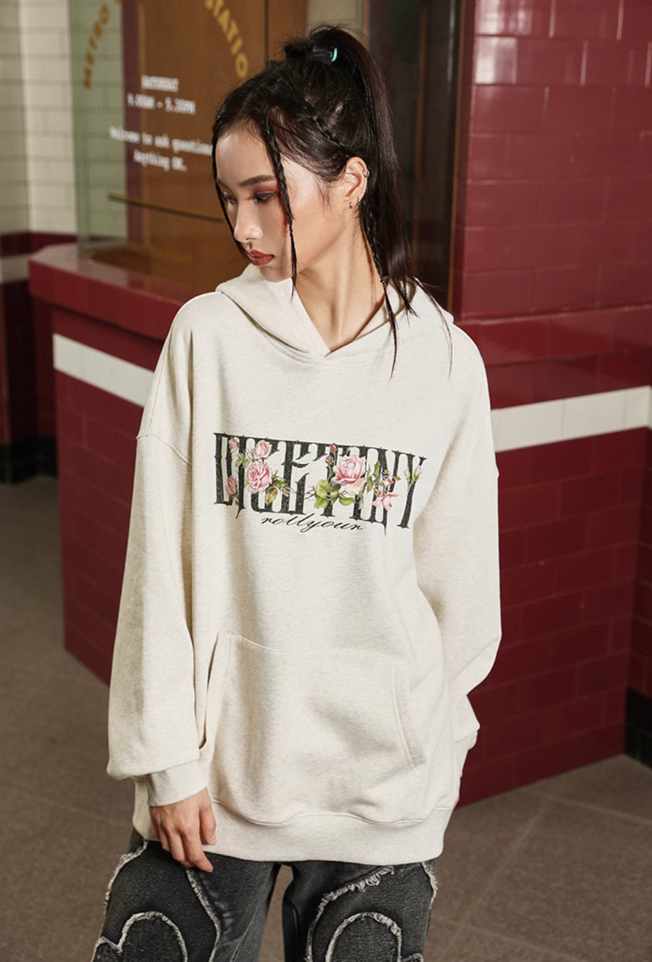 DICETINY Basic Logo Rose Floral Print Hoodie | Face 3 Face