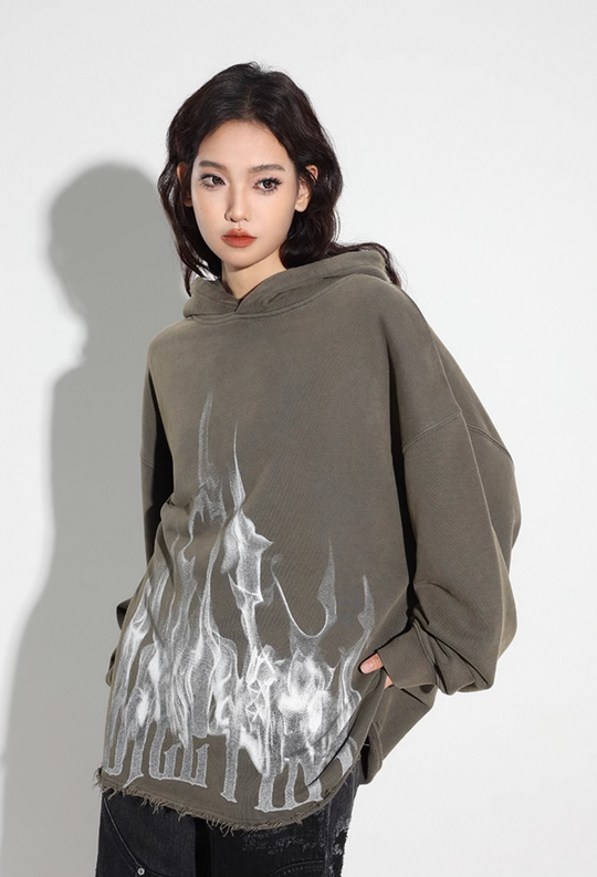DICETINY Logo Flame Printed Hoodie | Face 3 Face