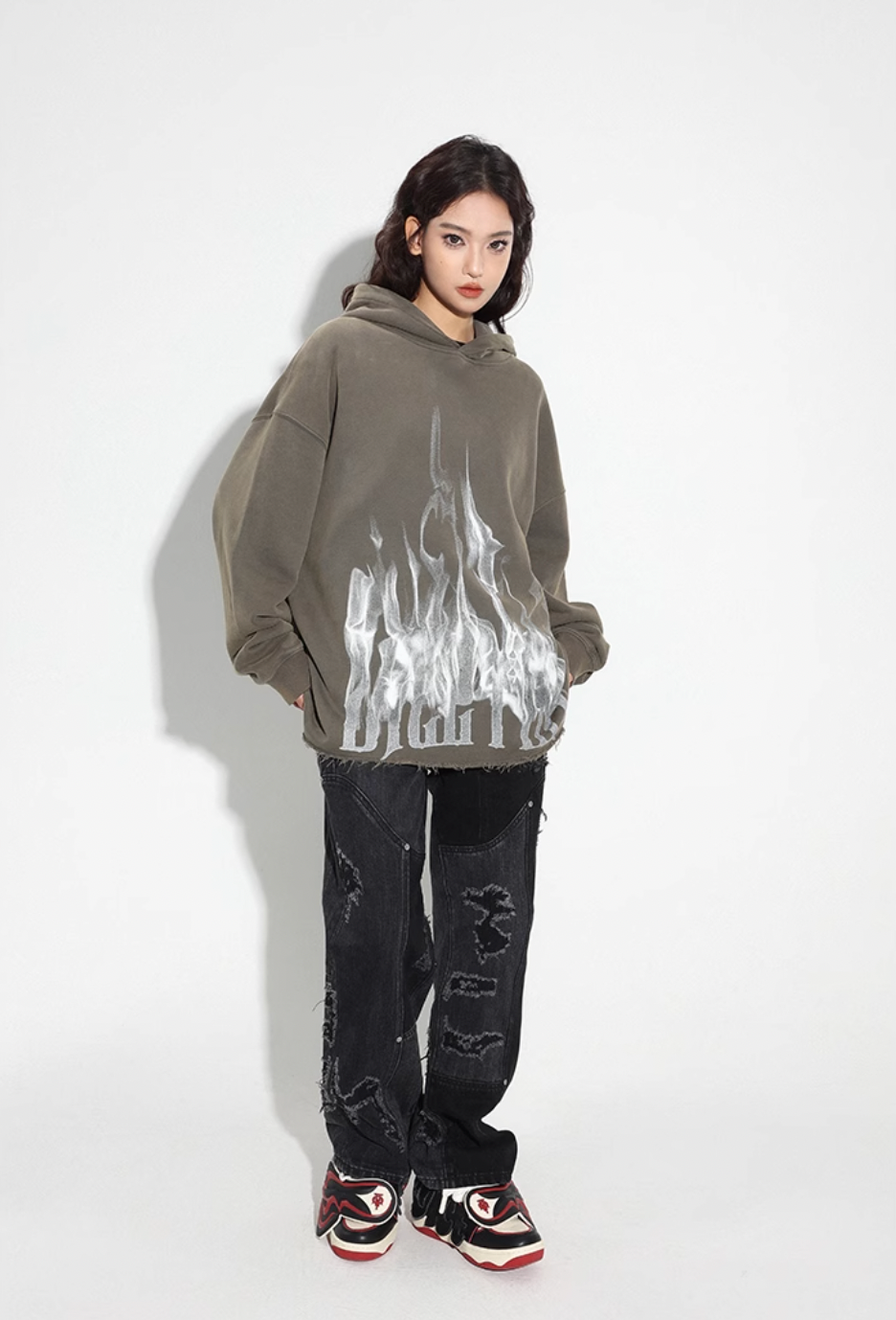 DICETINY Logo Flame Printed Hoodie | Face 3 Face