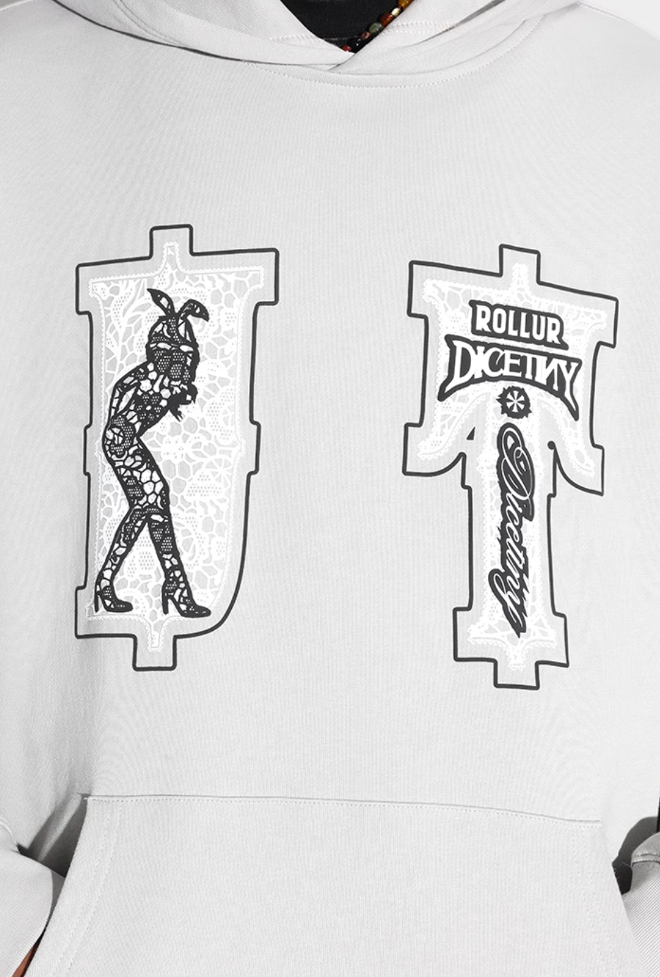 DICETINY Lace Bunny Girl Faux Embroidery Prints Hoodie | Face 3 Face