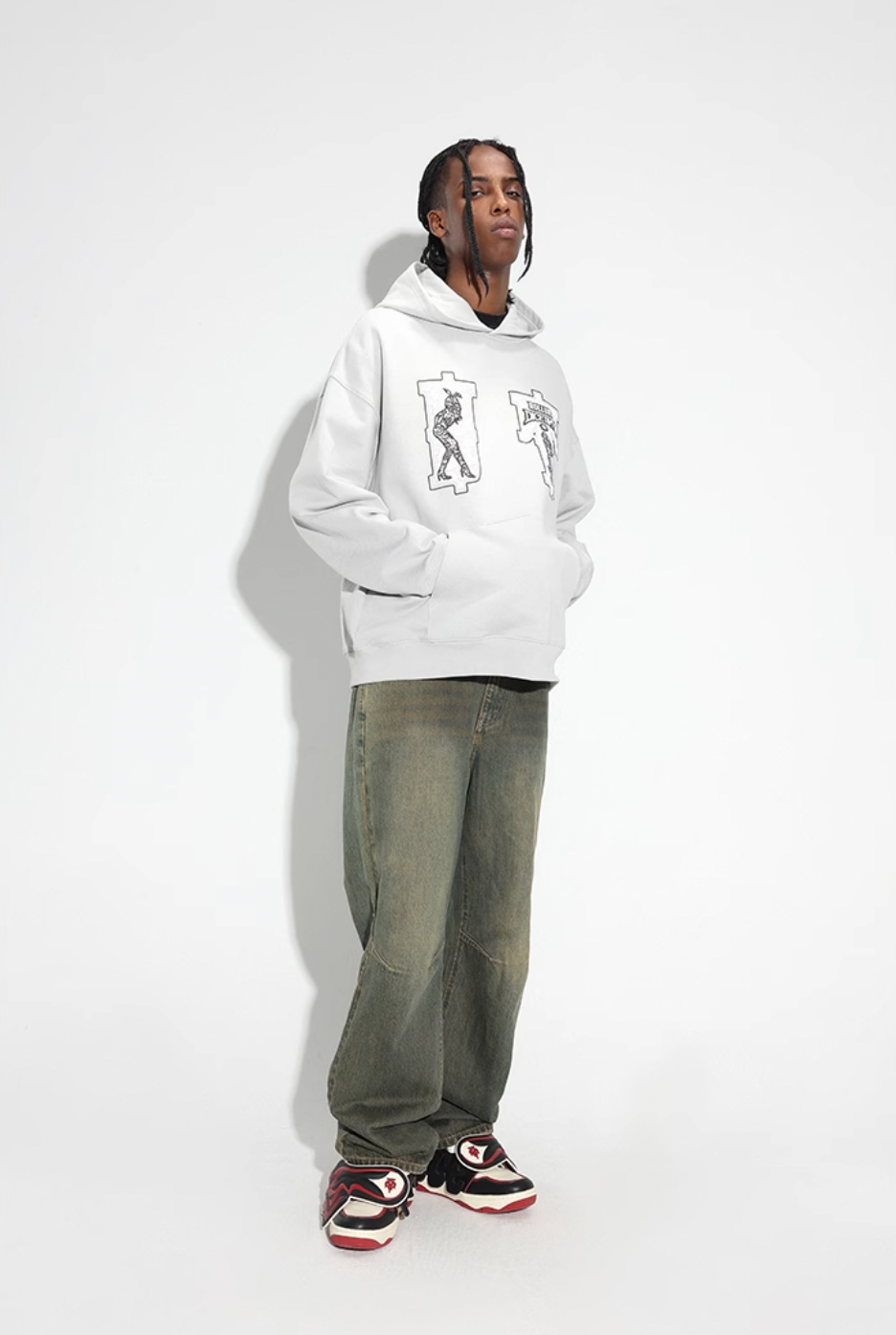 DICETINY Lace Bunny Girl Faux Embroidery Prints Hoodie | Face 3 Face