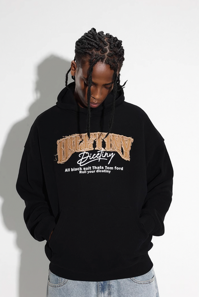 DICETINY Denim Patch Logo Studs Hoodie | Face 3 Face