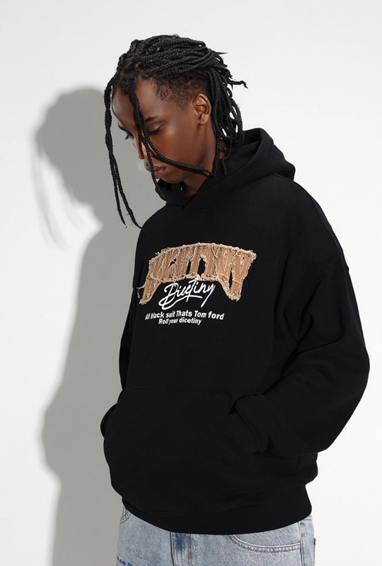 DICETINY Denim Patch Logo Studs Hoodie | Face 3 Face