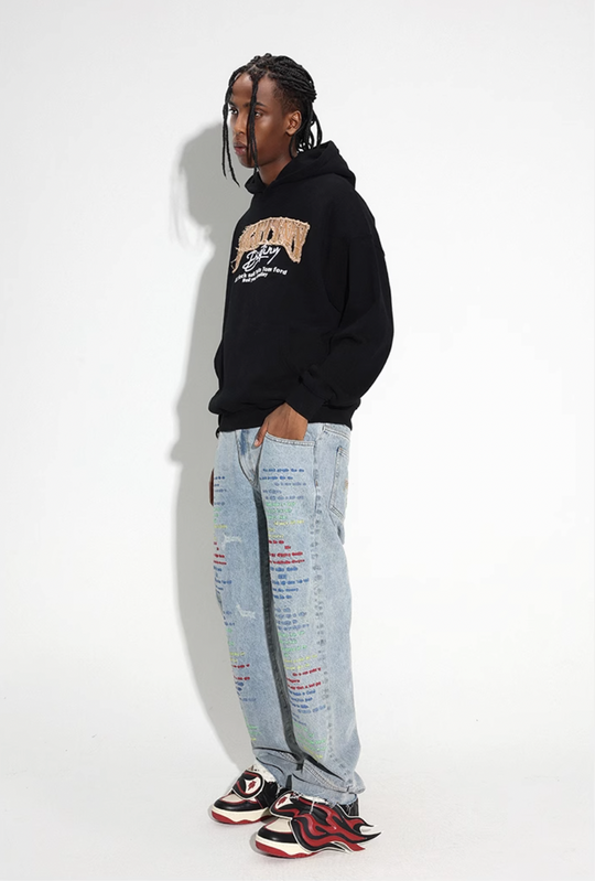 DICETINY Denim Patch Logo Studs Hoodie | Face 3 Face