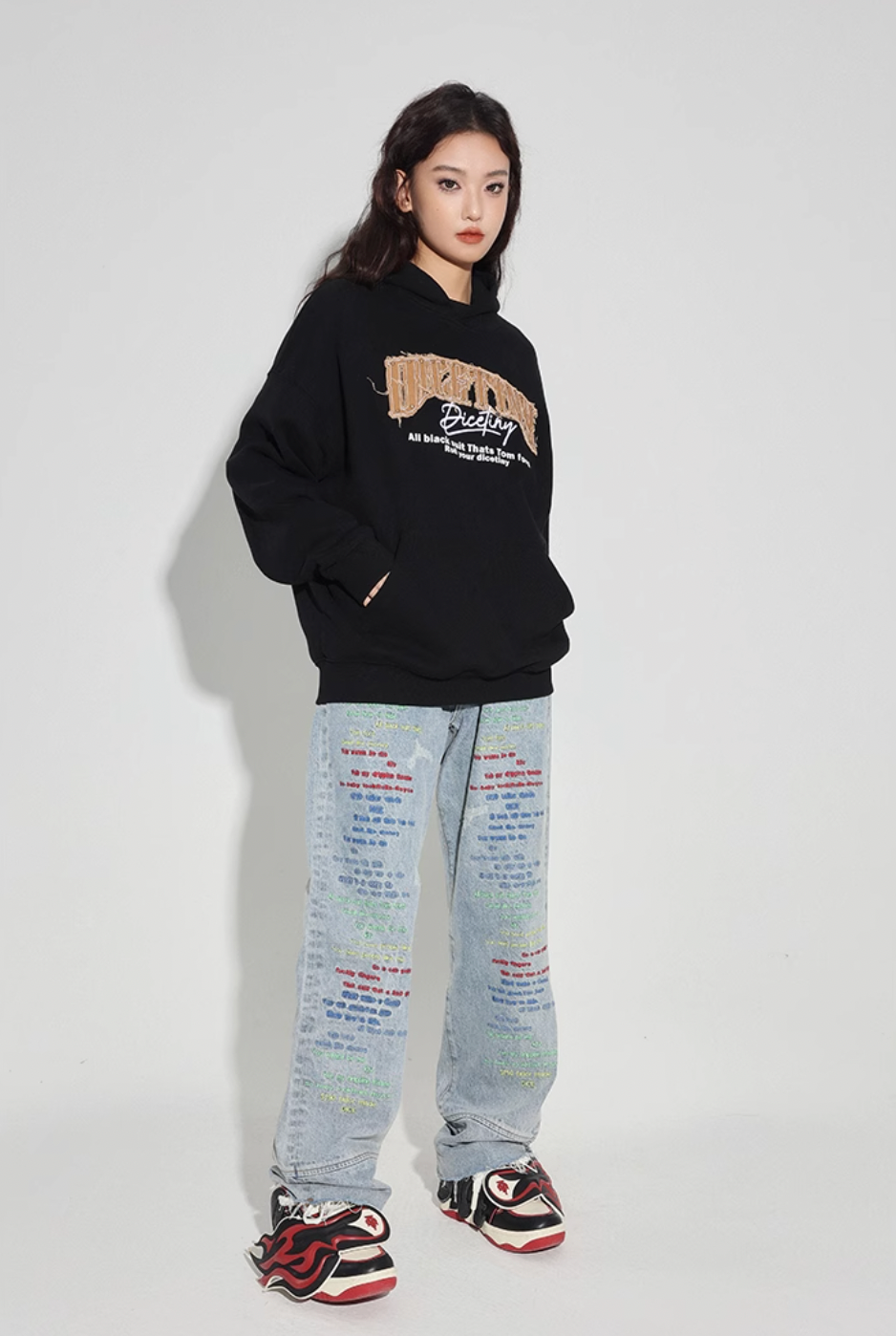 DICETINY Denim Patch Logo Studs Hoodie | Face 3 Face