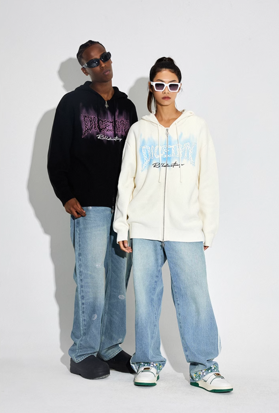 DICETINY Thorn Logo Print Zip Up Knit Hoodie | Face 3 Face