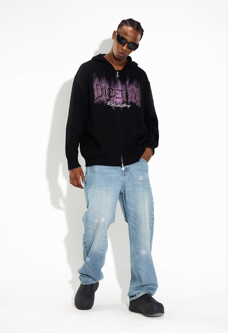 DICETINY Thorn Logo Print Zip Up Knit Hoodie | Face 3 Face