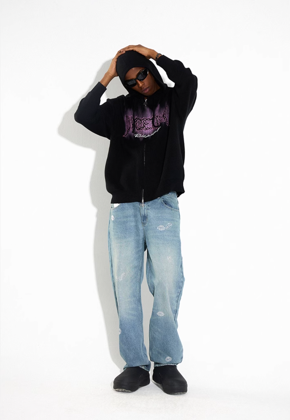 DICETINY Thorn Logo Print Zip Up Knit Hoodie | Face 3 Face