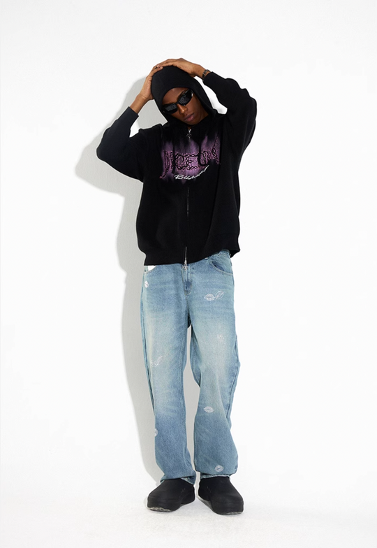 DICETINY Thorn Logo Print Zip Up Knit Hoodie | Face 3 Face