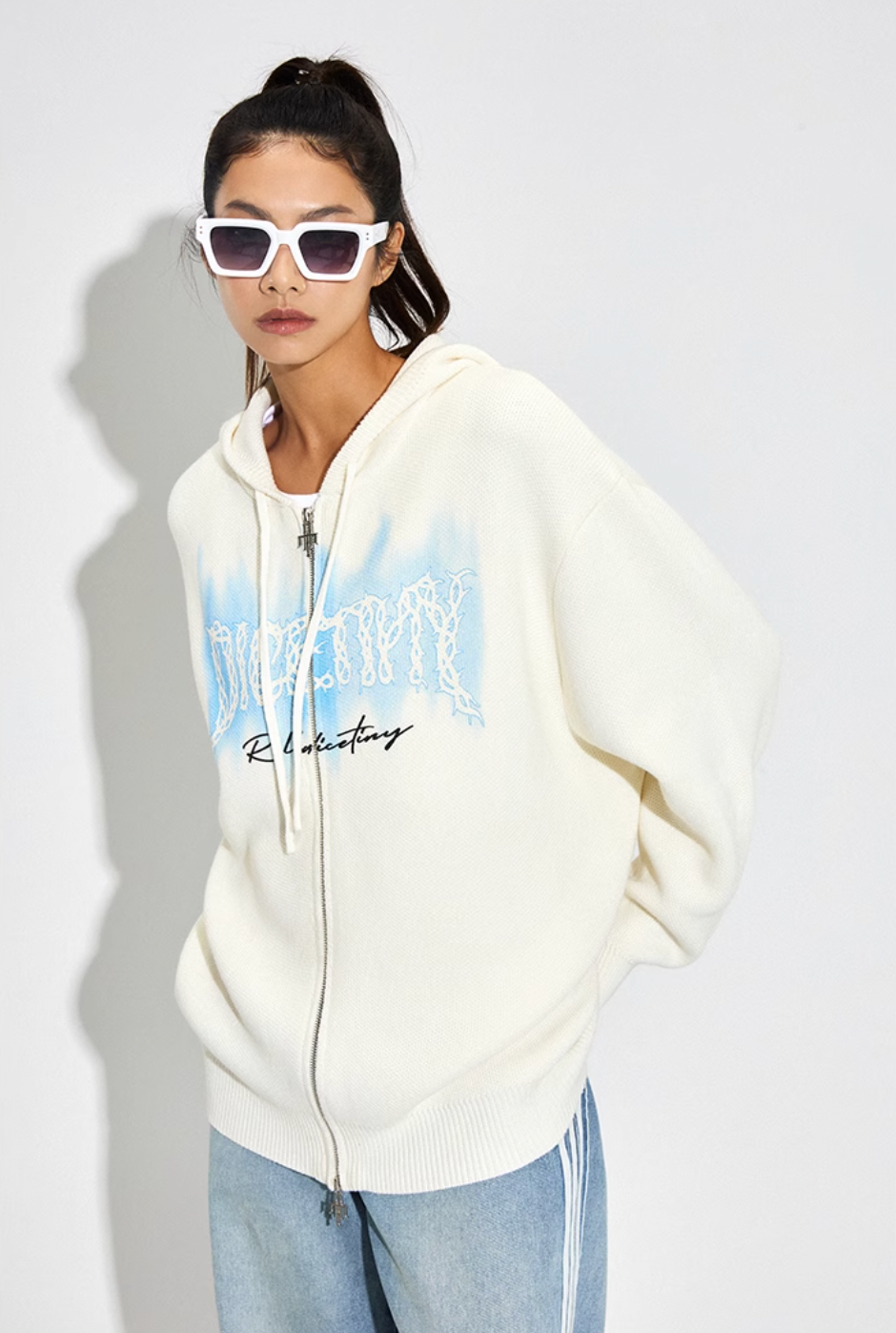 DICETINY Thorn Logo Print Zip Up Knit Hoodie | Face 3 Face