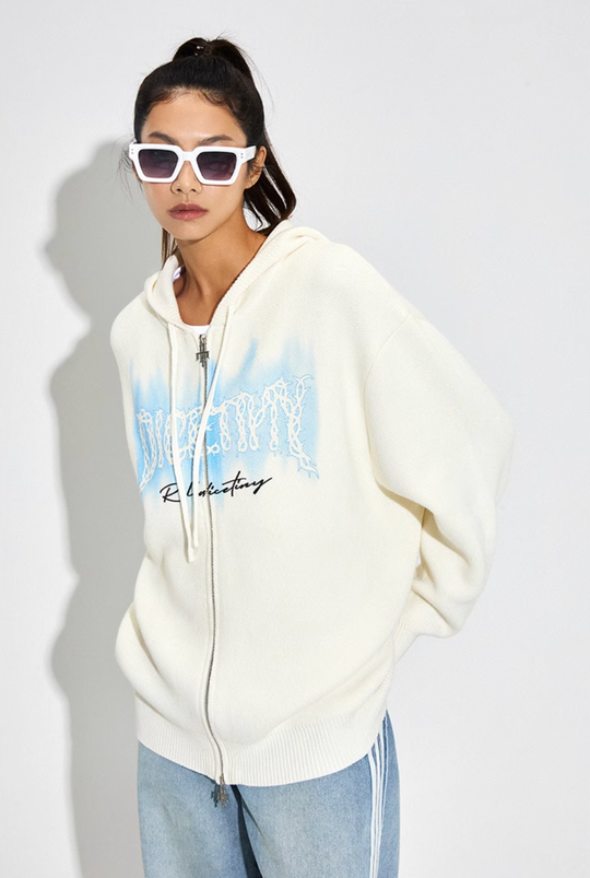DICETINY Thorn Logo Print Zip Up Knit Hoodie | Face 3 Face