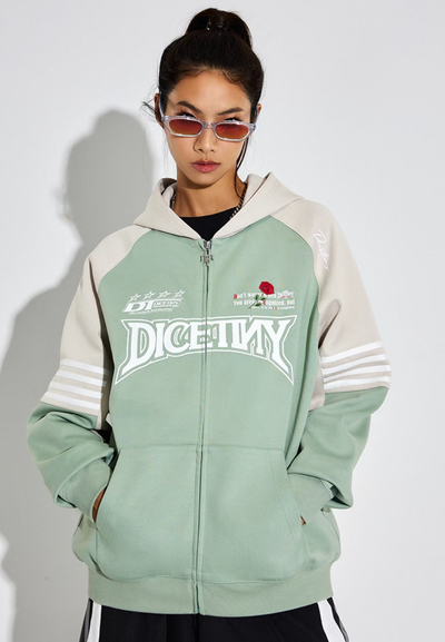 DICETINY Rose Embroidery Logo Printed Zip Up Hoodie | Face 3 Face