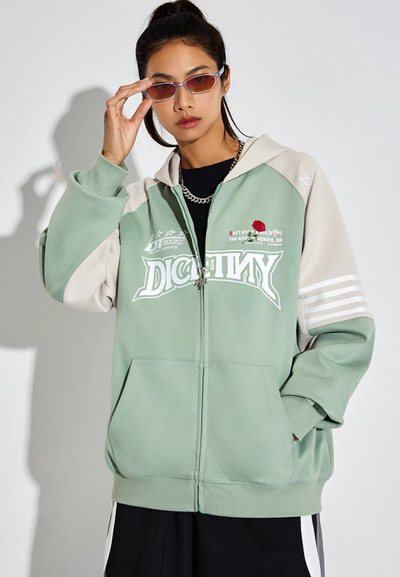 DICETINY Rose Embroidery Logo Printed Zip Up Hoodie | Face 3 Face