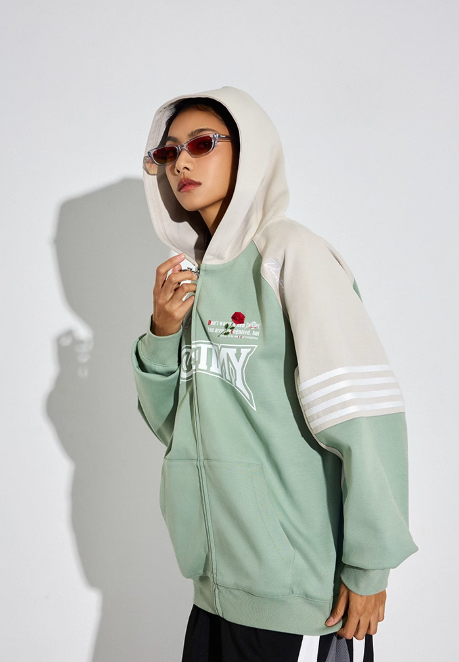 DICETINY Rose Embroidery Logo Printed Zip Up Hoodie | Face 3 Face