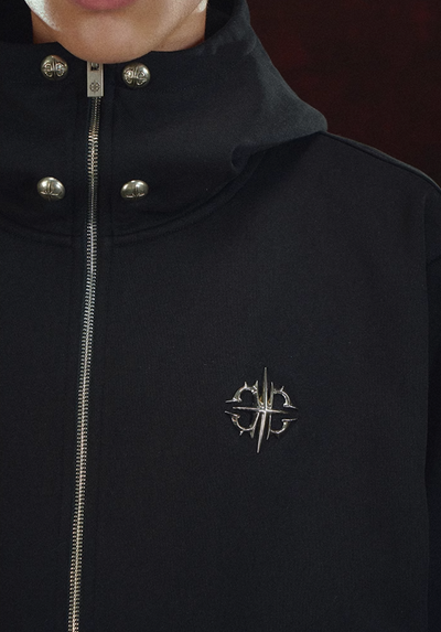 DICETINY Metal Logo & Studs Sword Printed Zip Up Hoodie | Face 3 Face