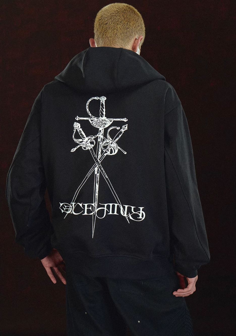 DICETINY Metal Logo & Studs Sword Printed Zip Up Hoodie | Face 3 Face