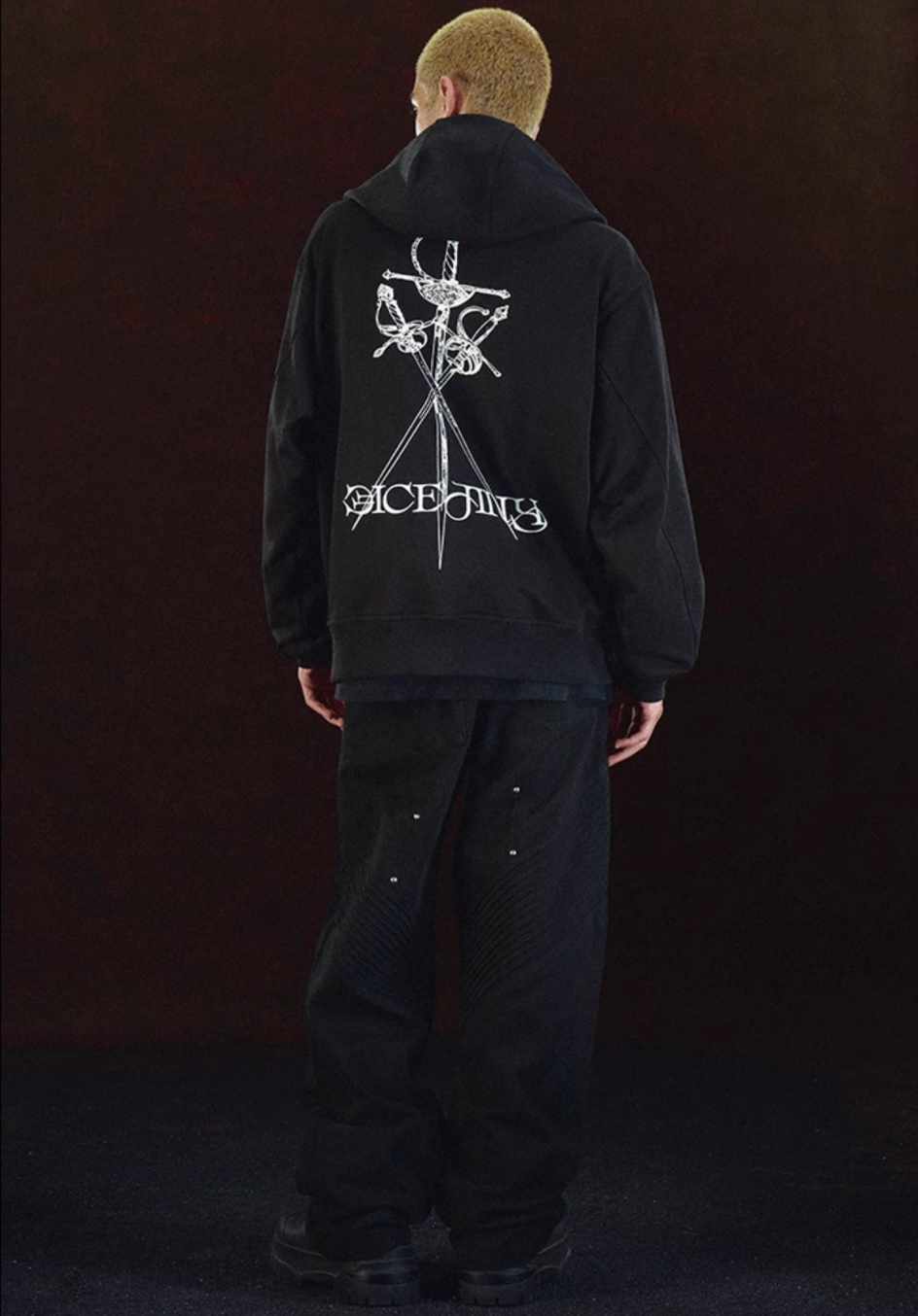 DICETINY Metal Logo & Studs Sword Printed Zip Up Hoodie | Face 3 Face