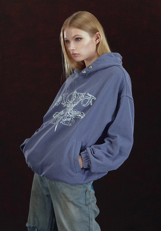 DICETINY Metal Studs Button Sword Printed Hoodie | Face 3 Face