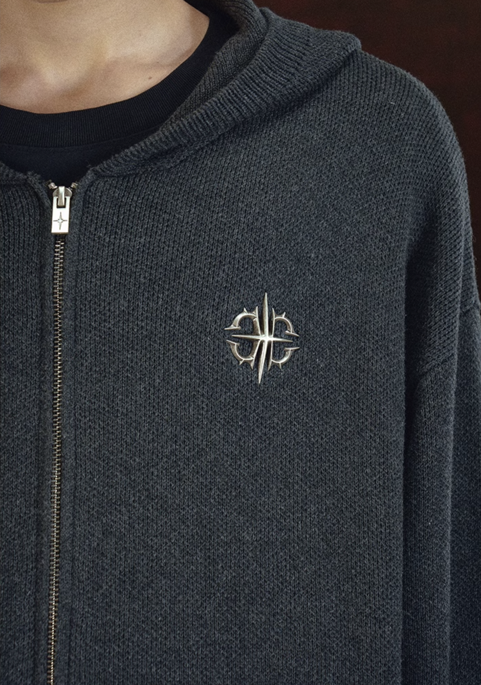 DICETINY Metal Logo Zip Up Knit Hoodie | Face 3 Face