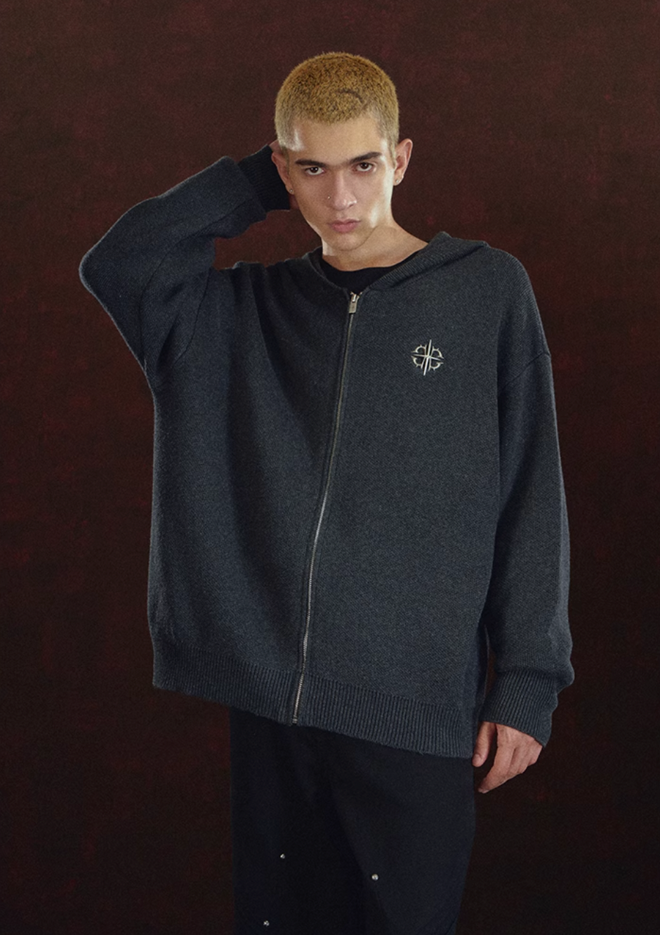 DICETINY Metal Logo Zip Up Knit Hoodie | Face 3 Face
