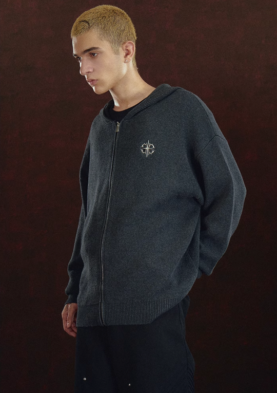 DICETINY Metal Logo Zip Up Knit Hoodie | Face 3 Face